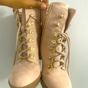 Pink combat boots with heel
